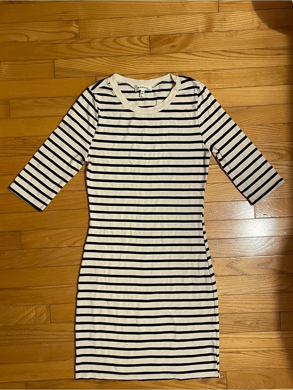 Monteau Black and White Striped Midi Dress